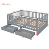Daybed With Fence Guardrails And 2 Drawers, Split Into Independent Floor Bed & Daybed Daybed With Fence Guardrails And 2 Drawers, Split Into Independent Floor Bed & Daybed