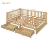Daybed With Fence Guardrails And 2 Drawers, Split Into Independent Floor Bed & Daybed Daybed With Fence Guardrails And 2 Drawers, Split Into Independent Floor Bed & Daybed