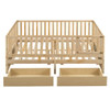 Daybed With Fence Guardrails And 2 Drawers, Split Into Independent Floor Bed & Daybed