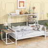 Daybed With Movable Desk, Grid, Shelves And Clothes Hanger Daybed With Movable Desk, Grid, Shelves And Clothes Hanger