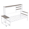 Daybed With Movable Desk, Grid, Shelves And Clothes Hanger Daybed With Movable Desk, Grid, Shelves And Clothes Hanger