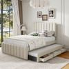 Upholstered Platform Bed With Twin Size Trundle And 3 Drawers Upholstered Platform Bed With Twin Size Trundle And 3 Drawers