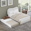 Upholstered Platform Bed With Wood Supporting Feet And Trundle Upholstered Platform Bed With Wood Supporting Feet And Trundle