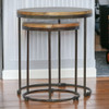 Round Stool Table With Iron Base (Set of 2) - Brown / Black Round Stool Table With Iron Base (Set of 2) - Brown / Black