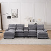 U Shaped Sofa With Console, Cupholders, USB Ports, 6 Seat, Bronzing Suede & Chenille