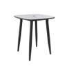 Modern Outdoor Bar Table, Rounded Square Sintered Stone Top With Umbrella Hole, Rust Free Frame, Weatherproof - Ember Black / White Modern Outdoor Bar Table, Rounded Square Sintered Stone Top With Umbrella Hole, Rust Free Frame, Weatherproof - Ember Black / White