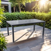 Modern Rectangular Outdoor Patio Dining Table With Post Leg Design, Rust Free & Weather Resistant, Adjustable Foot Pads, Umbrella Hole With Matching Cover - Ember Black Modern Rectangular Outdoor Patio Dining Table With Post Leg Design, Rust Free & Weather Resistant, Adjustable Foot Pads, Umbrella Hole With Matching Cover - Ember Black