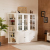 Retro Style Wall Suit With Glass Doors, 75.25" Tall Display Cabinets & Triangle Sided Bookshelves - White