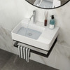Wall Mounted Rectangular Bathroom Sink With Towel Bar And Faucet Hole - White Wall Mounted Rectangular Bathroom Sink With Towel Bar And Faucet Hole - White