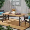 Outdoor Weather Resistant Dining Table With Slat Panel Design - Natural / Gray