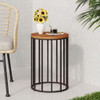 Outdoor Cylindrical Side Table With Round Solid Wood Top And Metal Frame - Natural Outdoor Cylindrical Side Table With Round Solid Wood Top And Metal Frame - Natural
