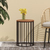 Outdoor Cylindrical Side Table With Round Solid Wood Top And Metal Frame - Natural Outdoor Cylindrical Side Table With Round Solid Wood Top And Metal Frame - Natural