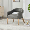 Upholstered Open Back Armchair With Weathered Rubberwood Legs Upholstered Open Back Armchair With Weathered Rubberwood Legs