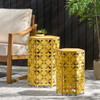 Outdoor Hexagonal Accent Table Set With Charming Fleur De Lis Panel Sides - Antique Yellow Outdoor Hexagonal Accent Table Set With Charming Fleur De Lis Panel Sides - Antique Yellow