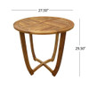 Outdoor Circular Wood Bistro Table With Curved Legs And Slat Panel Table Top - Teak Outdoor Circular Wood Bistro Table With Curved Legs And Slat Panel Table Top - Teak