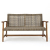 Outdoor Rattan Loveseat With Wooden Legs - Brown