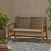 Outdoor Rattan Loveseat With Wooden Legs - Brown