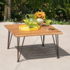 Outdoor Coffee Table With Slat Top And Metal Legs - Teak Outdoor Coffee Table With Slat Top And Metal Legs - Teak