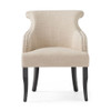Upholstered Armchair With Rolled Back, Tapered Legs And Nailhead Trim - Light Beige Upholstered Armchair With Rolled Back, Tapered Legs And Nailhead Trim - Light Beige