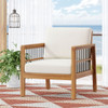 Club Chair With Slat Panel Design - Teak / Beige Club Chair With Slat Panel Design - Teak / Beige