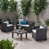 Zephyra - Outdoor 4 Piece Faux Wicker Rattan Chat Set With Water Resistant Cushions - Gray Zephyra - Outdoor 4 Piece Faux Wicker Rattan Chat Set With Water Resistant Cushions - Gray
