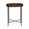 Modern Industrial Round End Table With Tray Top And Foldable Iron Legs - Natural