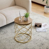 Contemporary Golden Side Table With Top And Metal Frame - Natural / Gold