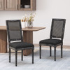 French Country Dining Chair With Rectangular Cane Backrest And Smooth Upholstered Seating