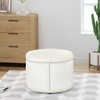 Elegant Round Ottoman Footstool With Studded Rim Elegant Round Ottoman Footstool With Studded Rim