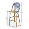 Outdoor Rattan French Barstool Set,, Bamboo, Seat Height - Navy Blue / White