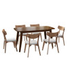 7 Piece Mid - Century Dining Set With Upholstered Dining Chairs, Dining Table