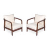 Outdoor Lounge Chair With Woven Backrest, Solid Wood Frame, Comfortable Cushions