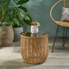 Boho Arias - Side Table With Tempered Glass Top And Rattan Wrap