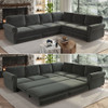 L-Shaped Sofa Couch With Pull Out Bed With Nailhead Trim & Rolled Arm