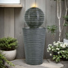 31.5" Tall Striped Column Fountain With LED Light Design For Outdoor Spaces - Gray 31.5" Tall Striped Column Fountain With LED Light Design For Outdoor Spaces - Gray