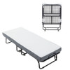 Foldable Metal Frame Bed For Guest With Memory Foam Mattress On Wheels, Saving Space Rollaway Bed