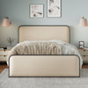 Modern Bed With Curved Upholstered Headboard And Footboard, Heavy Duty Metal Slats