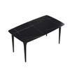 63" Artificial Stone Black Curved Black Metal Leg Dining Table, 6 People - Black