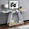 Modern Luxe Full Body Mirror Entryway Table With Trapezoid Base, 360° Reflective Console, Scratch Resistant, Open Storage - Silver Modern Luxe Full Body Mirror Entryway Table With Trapezoid Base, 360° Reflective Console, Scratch Resistant, Open Storage - Silver