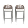 Outdoor Bar Height Metal Frame Counter Stools With Scallop Shaped Backrest & Water Resistant Cushions