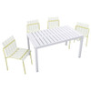 4 Piece Set Of Modern Color Block Designed Single Chairs With Long Table 4 Piece Set Of Modern Color Block Designed Single Chairs With Long Table