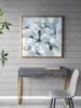 Large Modern Flower Oil Painting, SquareFrame Wall Art - Blue / Gray