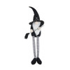 Sitting Gnome With Broomstick & Long Legs, For Halloween Decor - Black White