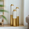 Modern Droplet Shaped Floor Vase Set Honeycomb Design, 3 Piece Metal Decorative Vases For Home Interior Display - Gold / White Modern Droplet Shaped Floor Vase Set Honeycomb Design, 3 Piece Metal Decorative Vases For Home Interior Display - Gold / White