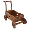 Wooden Wagon Planter Box Mobile Garden Planter With Wheels Handle Drain Hole Wood - Brown Wooden Wagon Planter Box Mobile Garden Planter With Wheels Handle Drain Hole Wood - Brown