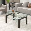 Tempered Clear Glass Coffee Table, 2-Layers Coffee Table Living Room Center Table - Black Tempered Clear Glass Coffee Table, 2-Layers Coffee Table Living Room Center Table - Black