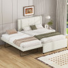 Full Size Upholstered Platform Bed With Adjustable Trundle - Beige