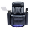 270° Power Swivel Recliner Home Theater Chair With Hidden Arm Storage, LED Light, Cup Holder, And Tray Table