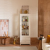 Modern Upholstered Glass Display Cabinet With Adjustable LED Light - White