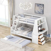 Bunk Bed With Trundle And Built In Desk, 3 Storage Drawers And Shelf